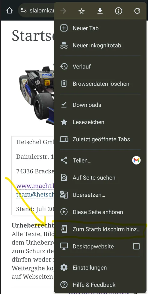 Android (Chrome Browser): Abbildung